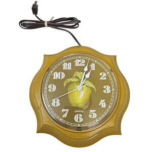 Vintage 70s Sunbeam Green Apple Plug In Electric Wall Clock 9 in Retro Kitsch